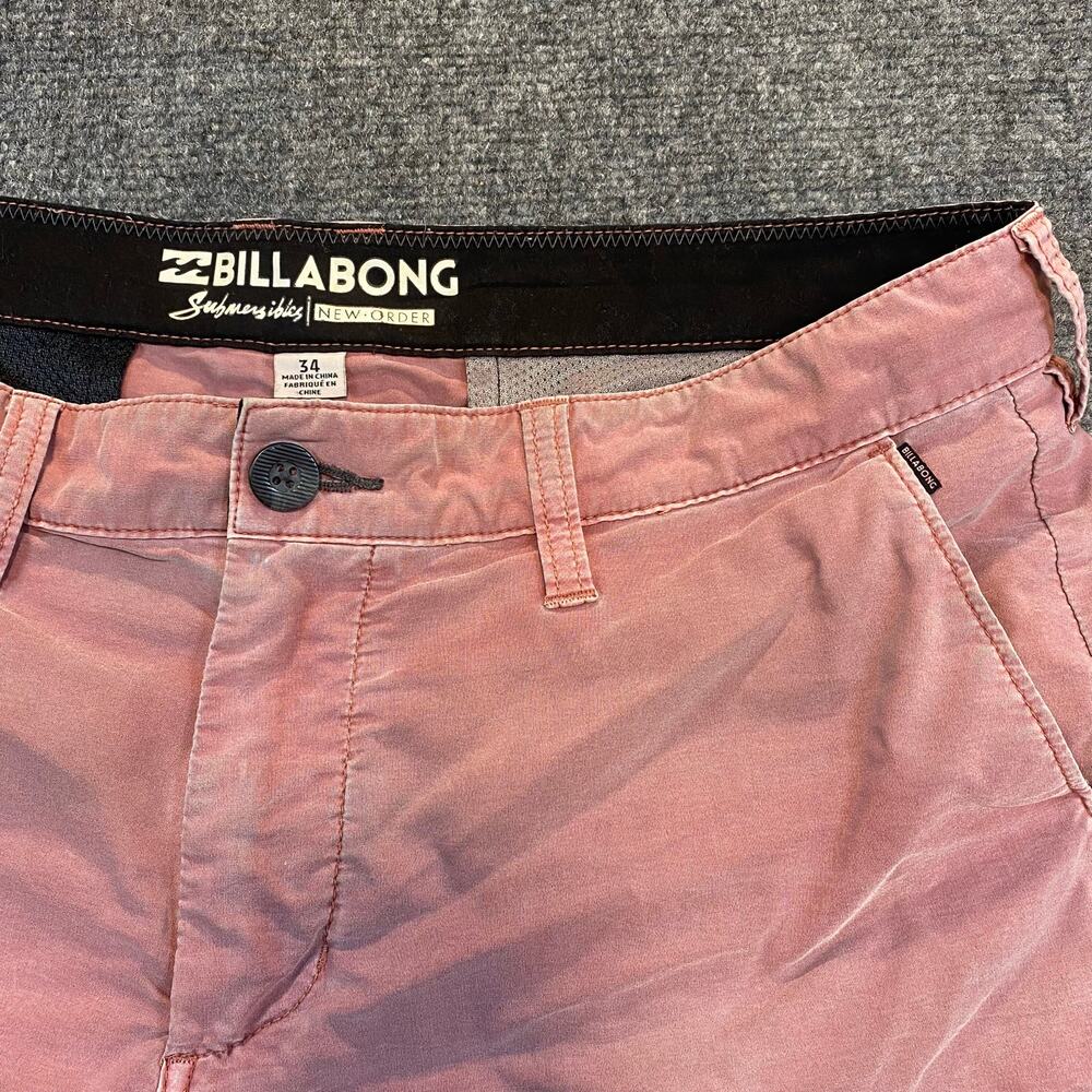 BillaBong Mens Size 34 New Order Submersible Chino Shorts Salmon Pink Flat Front - Picture 2 of 7